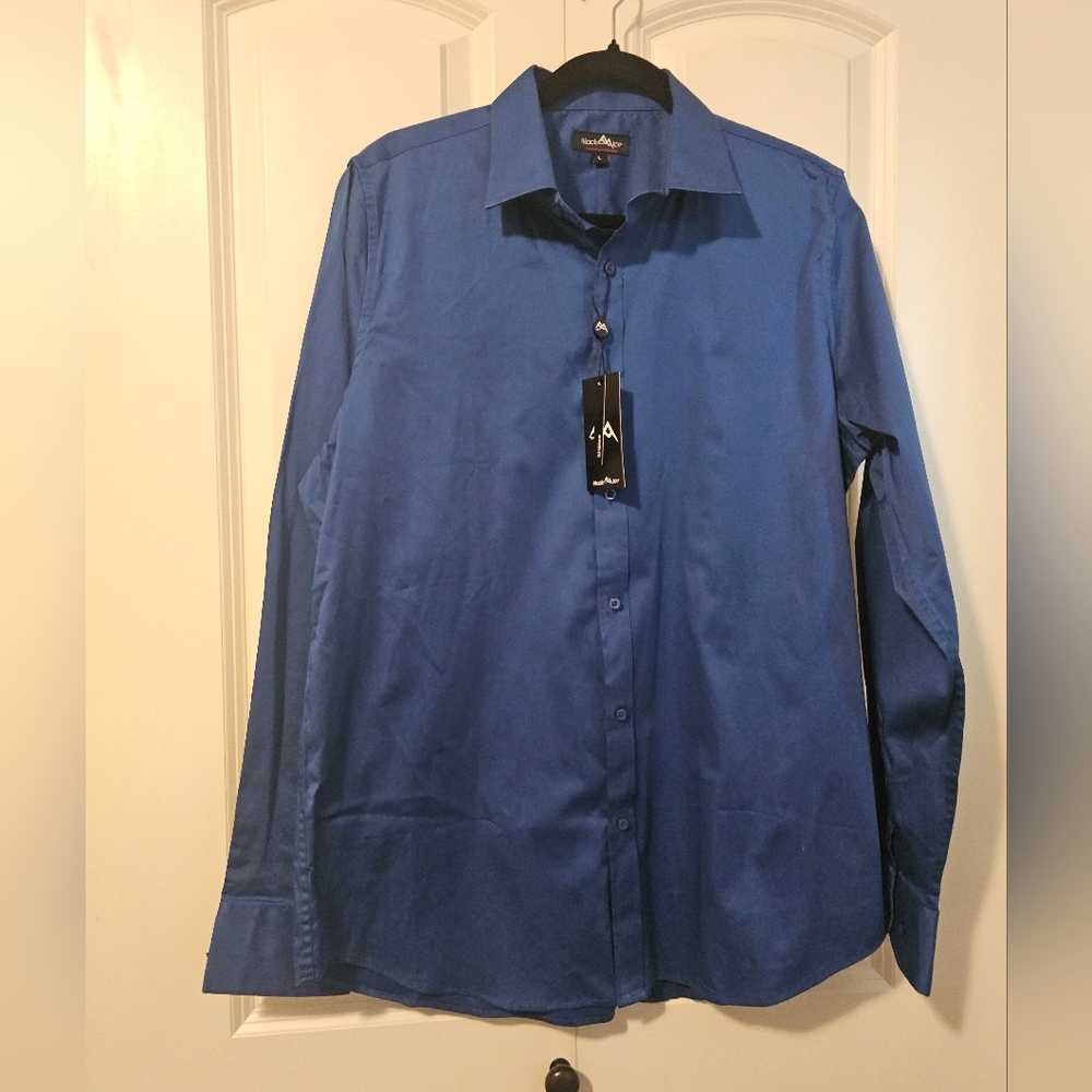 Men's  Dress Shirt Blue Button Up Blue ICE Modern Fit Slim Fit SZ L NWT